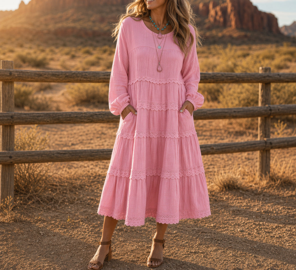 New European And American-style Solid-color Plus-size Long-sleeve Loose-fitting Dress