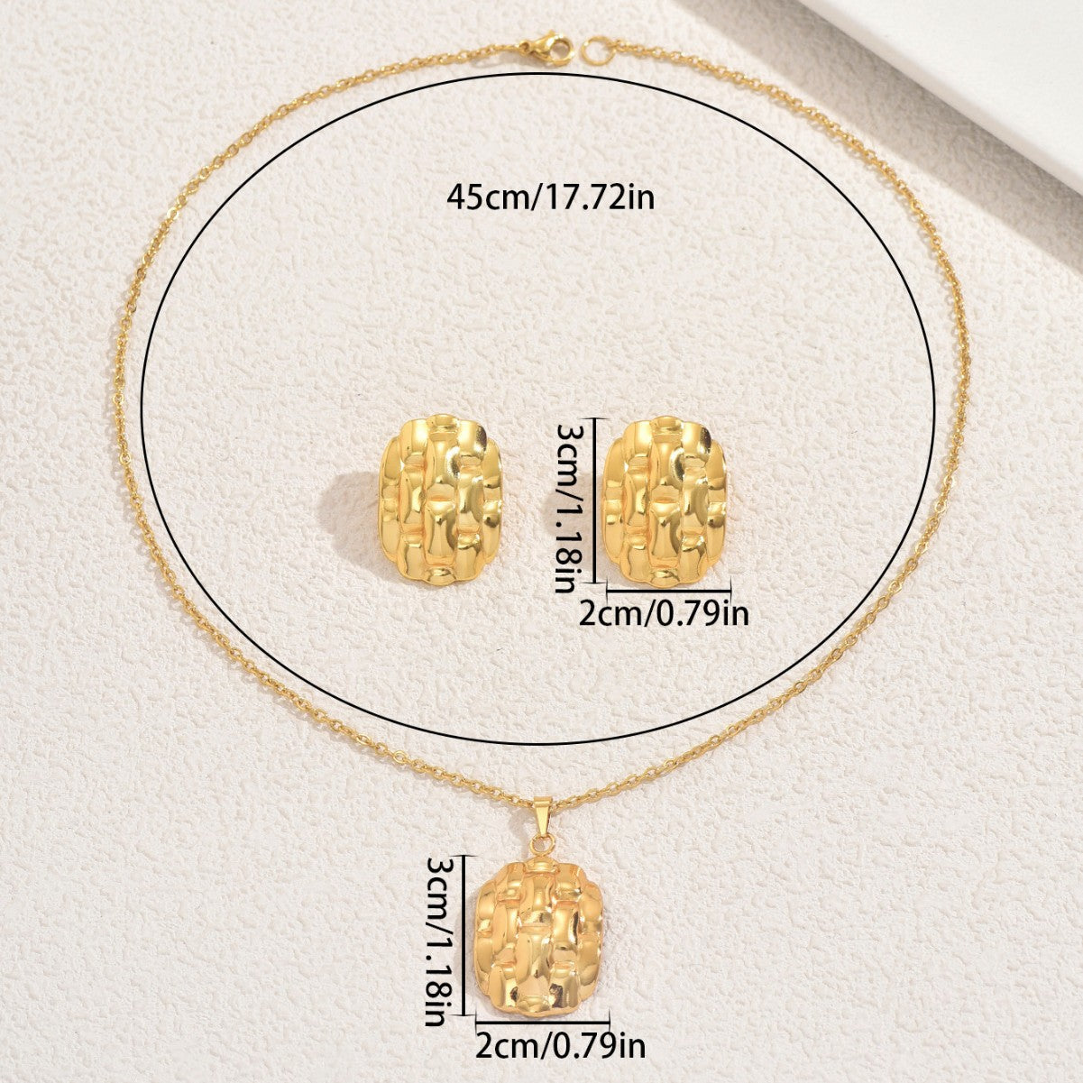 Cross-border European American Women Jewelry Set, Irregular Geometric Wrinkle Texture Design Necklace & Matching Earrings, High-end Versatile Daily Accessories