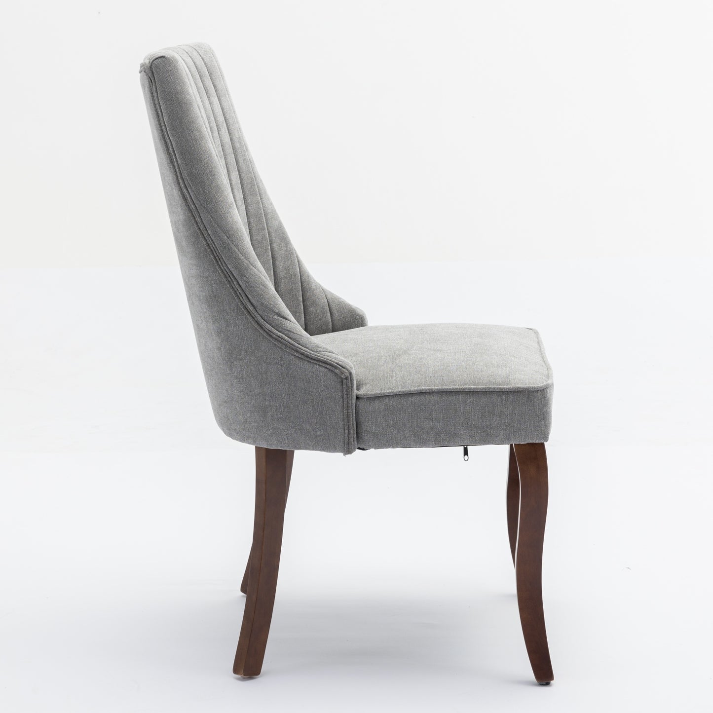 Rayon Cloth Flocking Linen Dining Chairs Channel Kitchen Dinner Chair Comfy Fabric Upholstered Accent Chair For Dining Room With Curved Solid Wood Legs,Set Of 2  Gray , DE1847GY