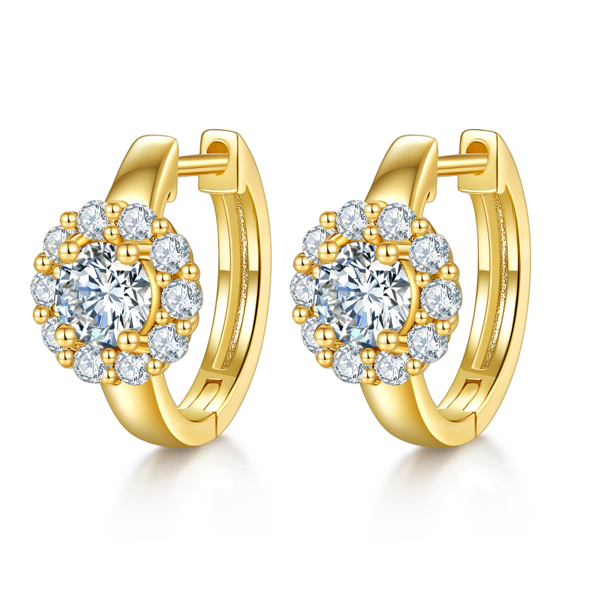 S925 Sterling Silver 5mm Moissanite Hoop Earrings  16mm Halo Huggie Hoops With GRA Certificate, Platinum Plated Jewelry Gift Box Set For Women