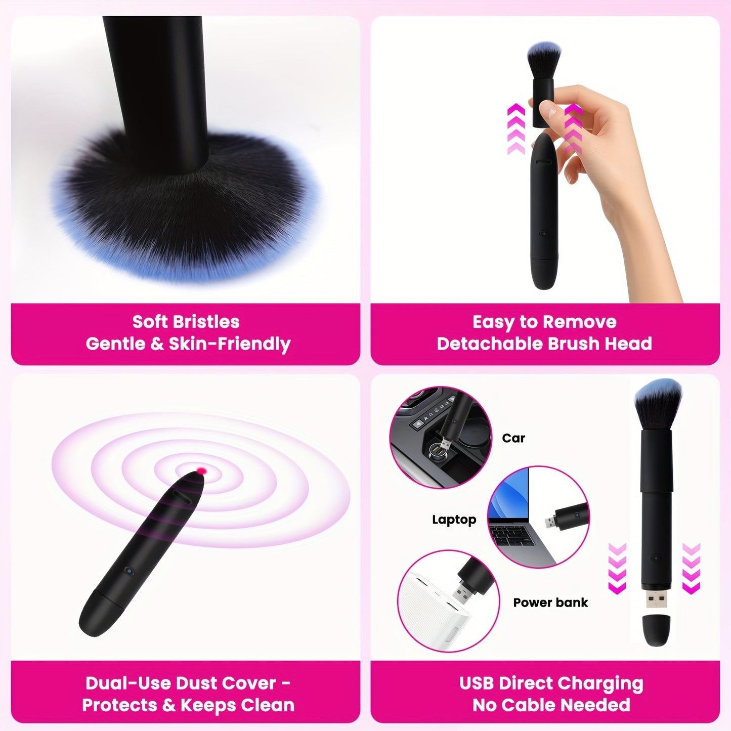 10-Mode Vibrating Makeup Brush And Body Massager, Detachable Brush Head Turns Into Personal Massager, Waterproof And Rinse-Safe, Hand-Friendly Silent Vibration, Perfect Gift For Women, Her, And Coupl