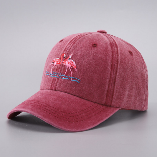 Women's Distressed Washed Flamingo Embroidery Fashion Trend Baseball Cap Suitable For Daily Commuting, Outdoor Activities, Seaside Vacations, And Sun Protection.
