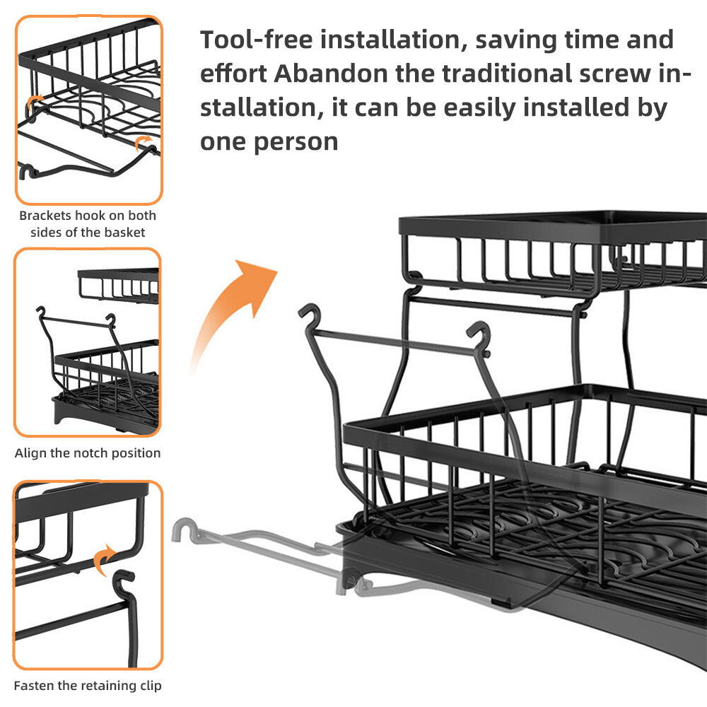 2 Tier Dish Drainer Drying Rack With Cup Holder Cutlery Tray Kitchen Organiser