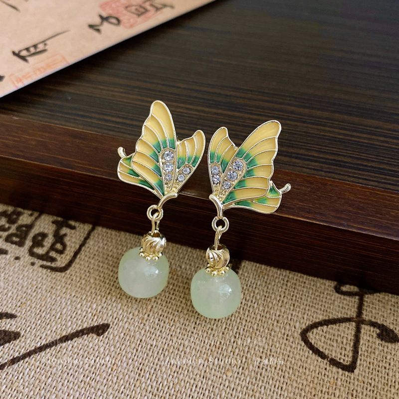 New Chinese Style Butterfly Enamel Stud Earrings With 925 Silver Pin, National Trend All-Match Niche High-End Designer Elegant Ear Jewelry For Women