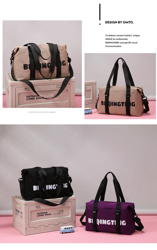 Women's Fashion Letter Print Gym Duffel Bag - Wet & Dry Separation Yoga Fitness Tote, Weekender Overnight Shoulder Bag For Travel