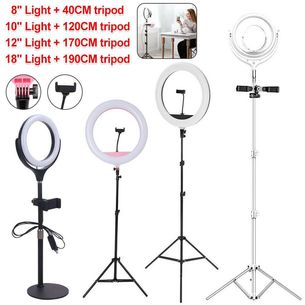 8 LED Ring Light Dimmable Lighting Kit Phone Selfie 40cm Tripod Makeup Live Lamp