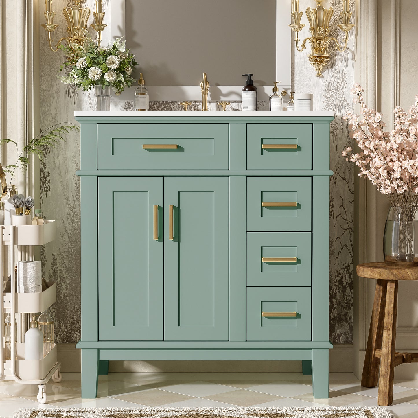 30  Bathroom Vanity With Ceramic Sink, Modern Storage Cabinet With Soft-Close Doors, Deep Drawer & Standard Drawer, Stylish Bath Vanity For Small Bathrooms Old SKU N729P276610F