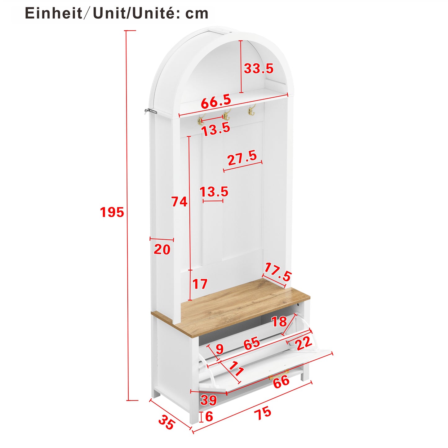 Multifunctional Wardrobe Cabinet With Shoe Rack, Shelf & Hook  Hall Tree For Entrance Area, Durable MDF Body, Modern Design, Sturdy Iron Feet, Practical Storage