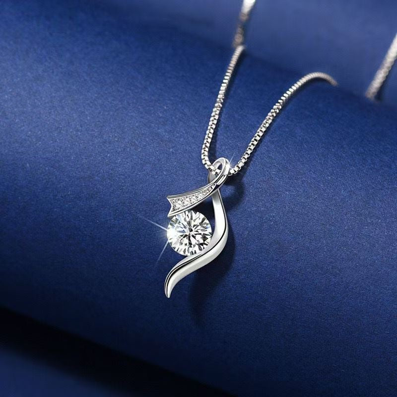 1pcs 999 Sterling Silver Ribbon Design Zircon Necklace, Dainty Luxury Style, Ideal For Anniversary & Birthday Gifts