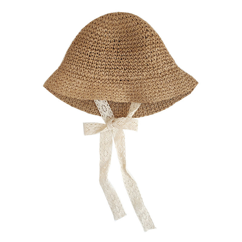 Influencer Baby Lace-Laced Straw Hat Korean-Style Kids Sun SpringSummer For Baby Girls And Toddlers