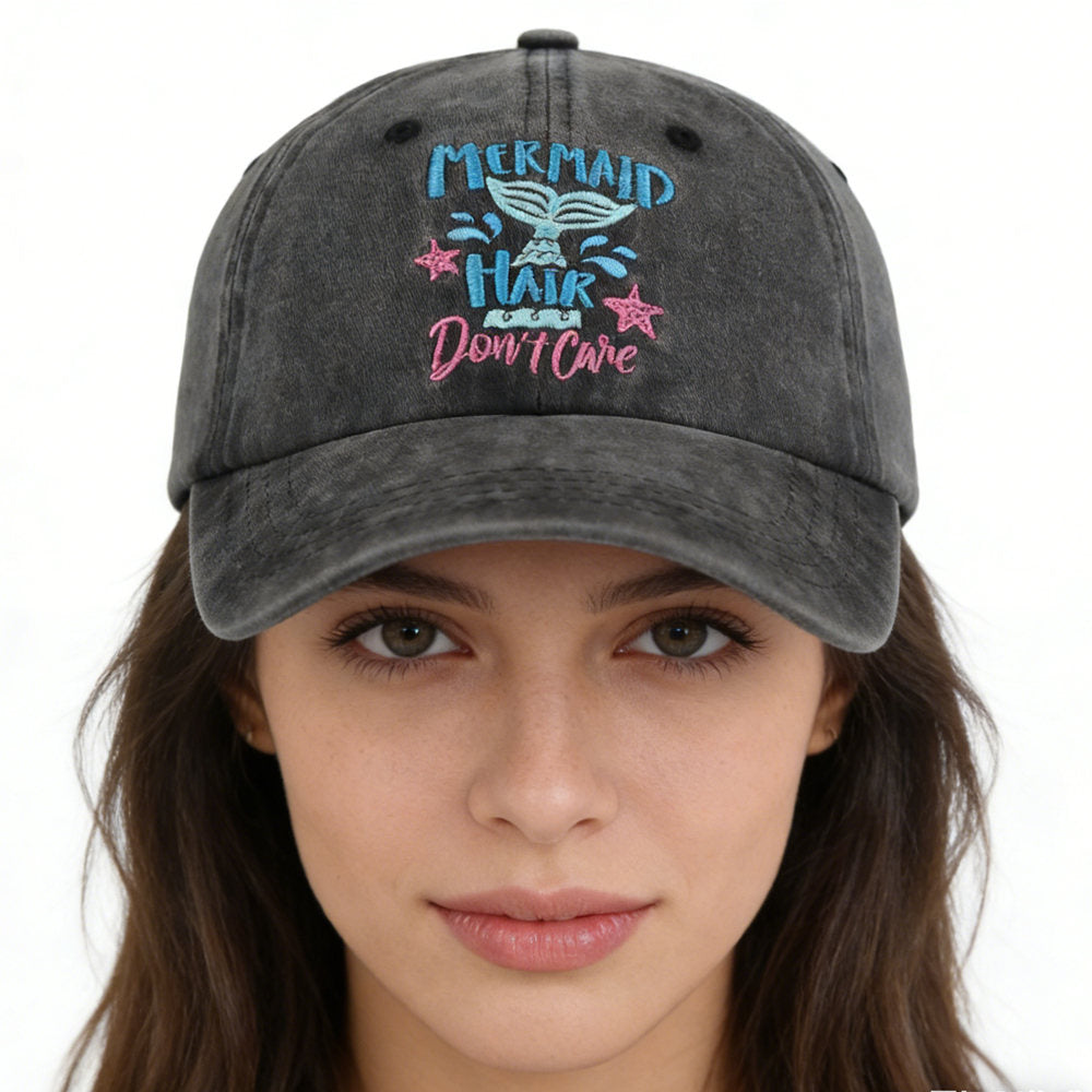 Mermaid Hair Baseball Cap For Women Men, Cute Cow Baseball Hat Vintage Washed Cotton Fitted Cap