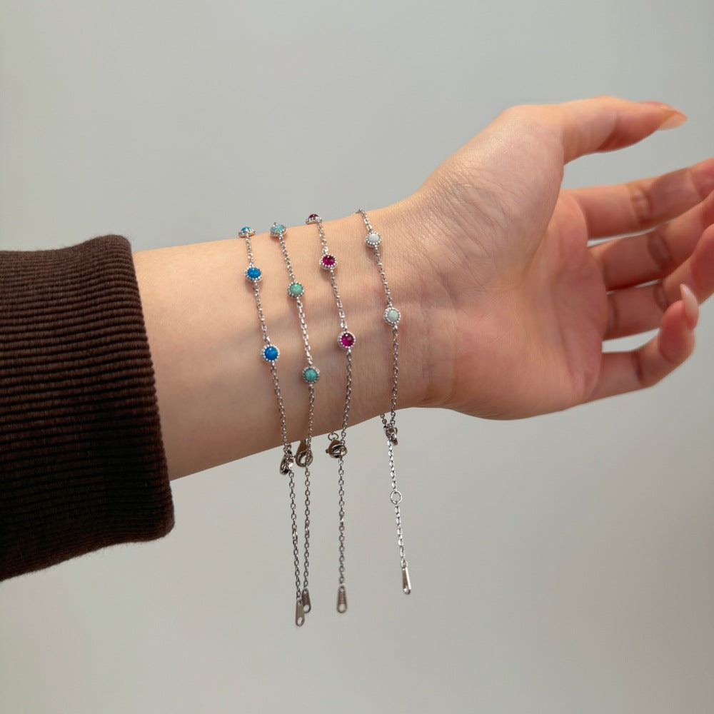 Amazon S925 Sterling Silver Opal Bracelet Women's Japanese And Korean Simple