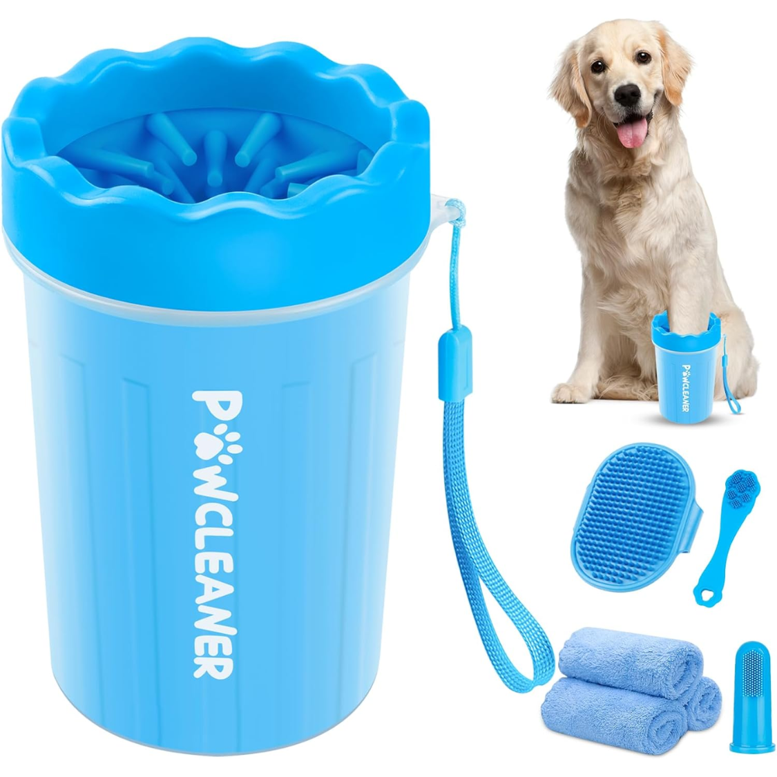 Professional 7 In 1 Dog Paw Cleaner For Dogs & Cats  Includes 1 Portable Paw Washer 1 Bath Brush 2 Dog Toothbrushes And 3 Absorbent Towels Note Fits Paws 1.5 To 2.5 Inches Wide