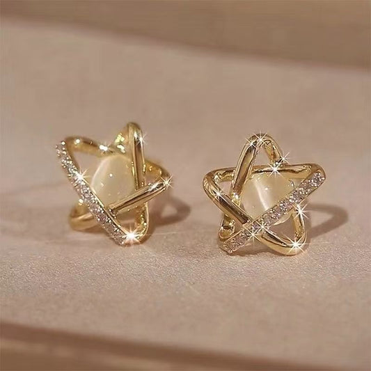 Cat's Eye Five-pointed Star Stud Earrings For Women, Premium Unique Elegant Star Earrings, 2026 New Hot Selling Ear Jewelry