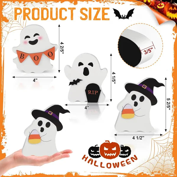 Cute Ghost Halloween Decorations Indoor, Wooden Tiered Tray Decor Table Sign Set Of 3, Black Cat Bat Witch Broom Signs Pumpkin Blocks For Party Home Shelf Display