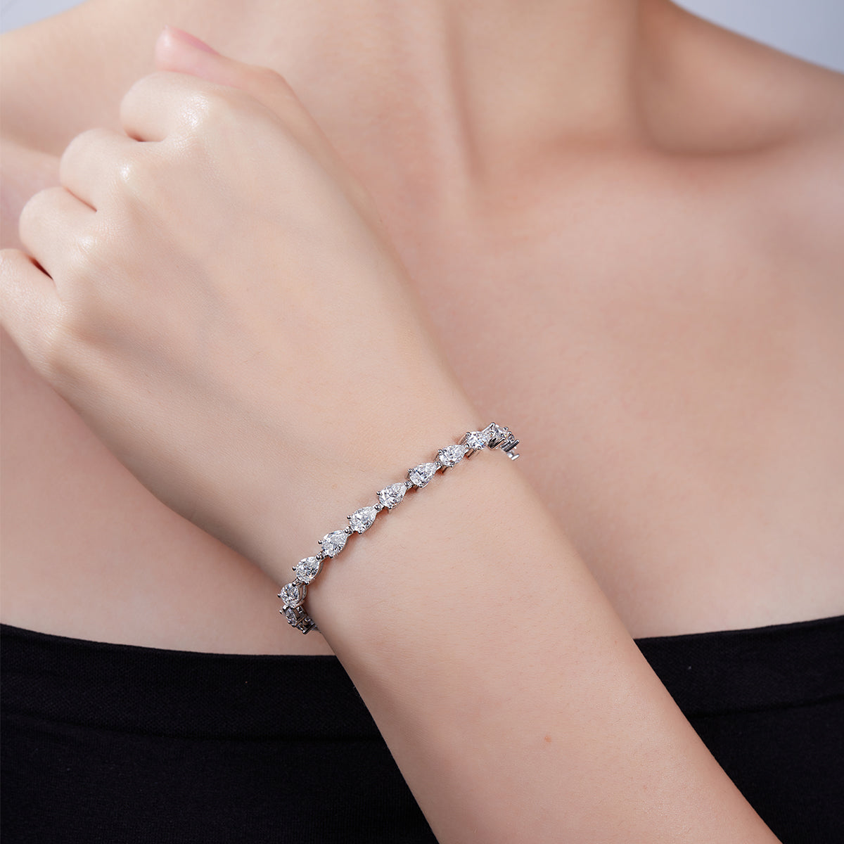 S925 Sterling Silver Pear Cut Moissanite Tennis Bracelet 6x4mm D Color VVS1 16-18-20cm GRA Certified Platinum Plated Gift Box