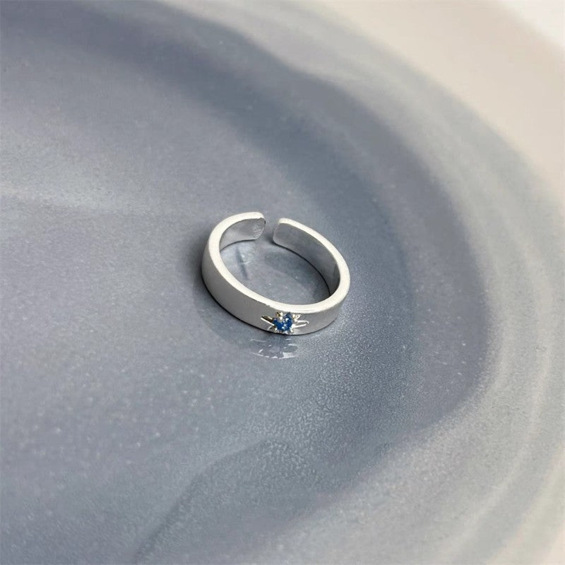 1pc 999 Sterling Silver Brushed Blue Zircon Band Ring, Retro & Elegant Style, Perfect For Daily, Dating & Gifting, Ideal Valentine's Gift