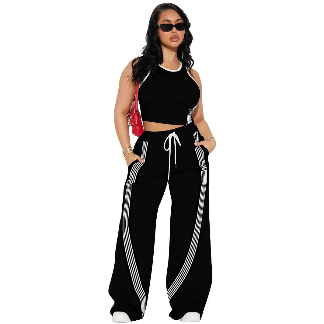 Womens Fashion Casual Vest And Side-striped Pants