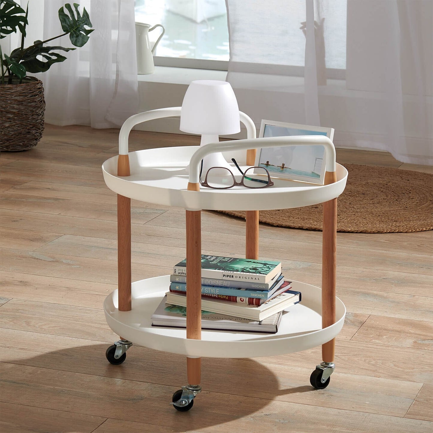 2-Tier Portable Trolley Lounge Dining Kitchen Bedside Balcony Castors Cart White
