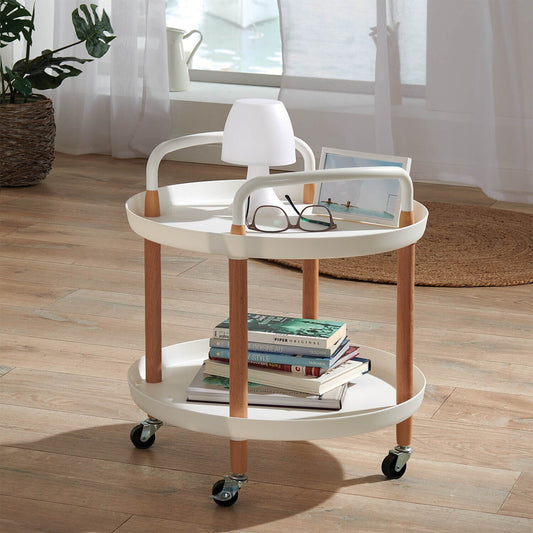 2-Tier Portable Trolley Lounge Dining Kitchen Bedside Balcony Castors Cart White