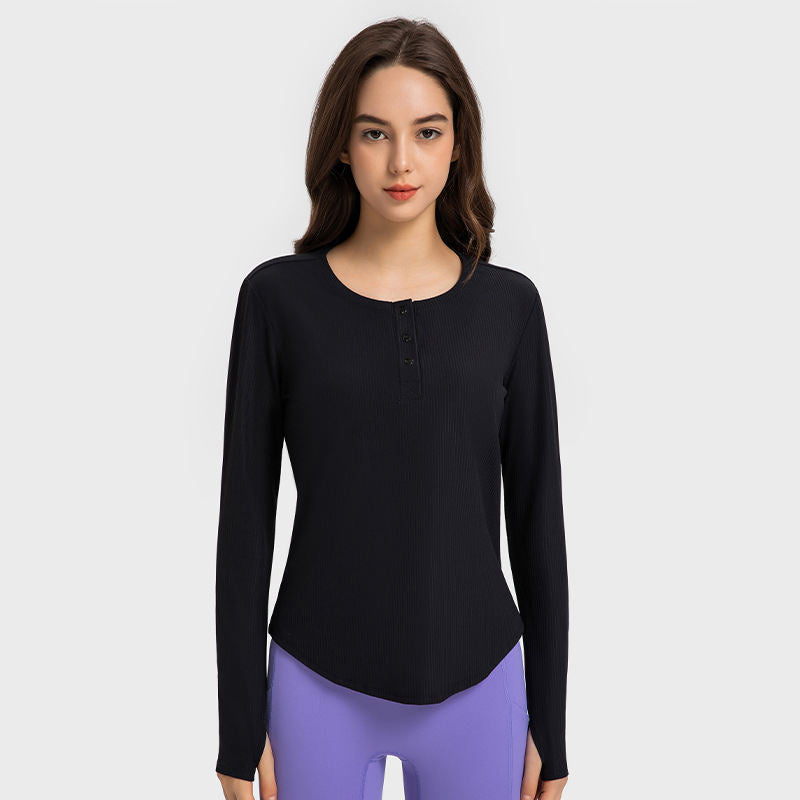 New Vertical Bar Thread 20 Loose Sports Long Sleeve Women's Fashion Casual Fitness Yoga Wear