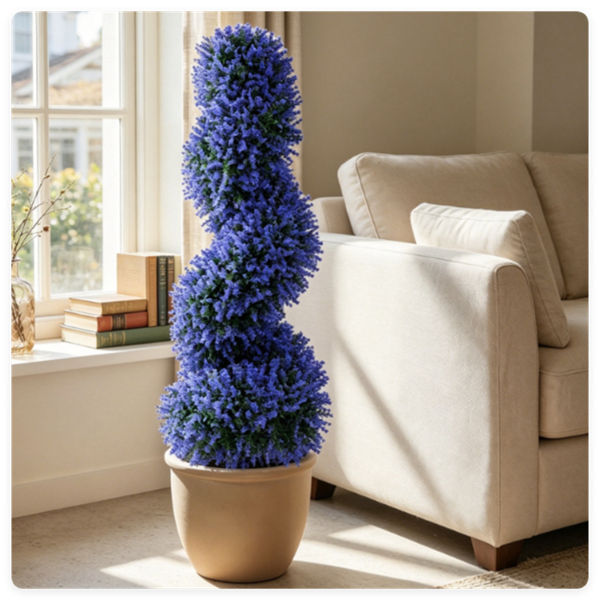 2 Pack Realistic Lifelike Faux Spiral Plant, All-Weather PE Artificial Flower Shrub For Indoor Outdoor Home Garden Decoration - Purple