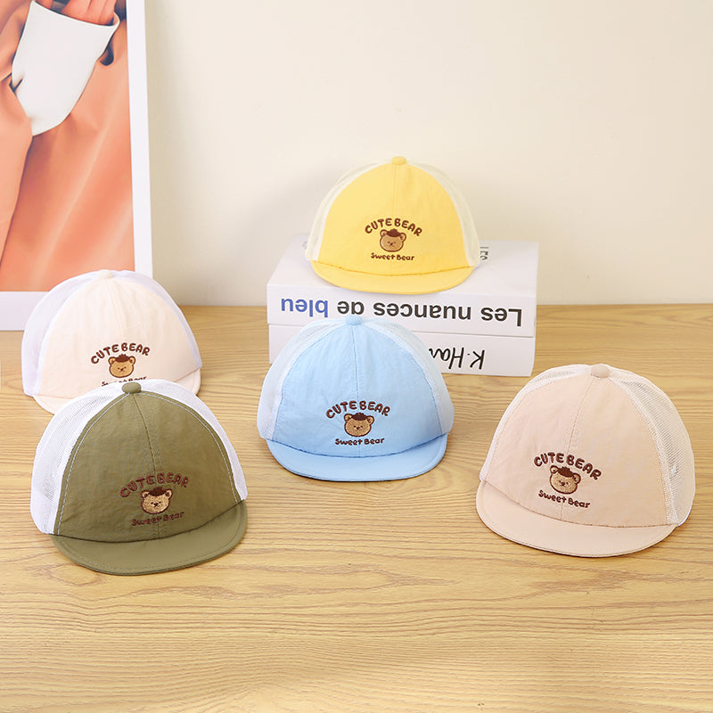 Children's Cartoon Pattern Letter Embroidered Patchwork Net Fabric Breathable And Cool Fashion Short-brimmed Baseball Cap Suitable For Shopping And Traveling