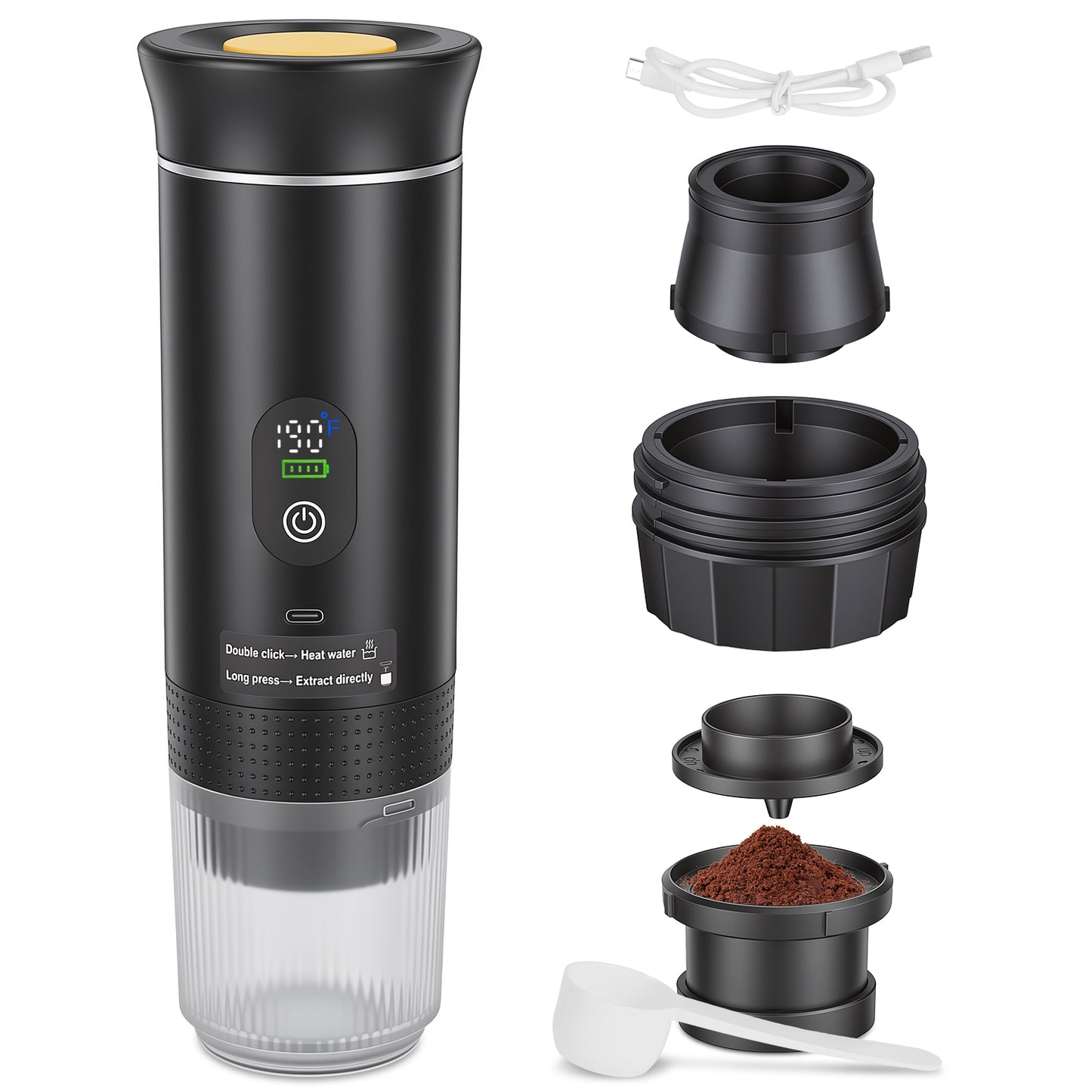 3 In 1 Portable Espresso Machine Cordless Mother Day Self Heating Coffee Maker With 7500mAh Battery Heating 20Bar Pressure Anti Dry Burn Fit For Ground Coffee Capsules For Camping Hiking RV Home
