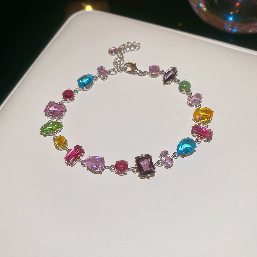 Ice Blue Zircon Bracelet Korean Ins Style  Dainty Bangle Luxury Premium Versatile Wrist Jewelry