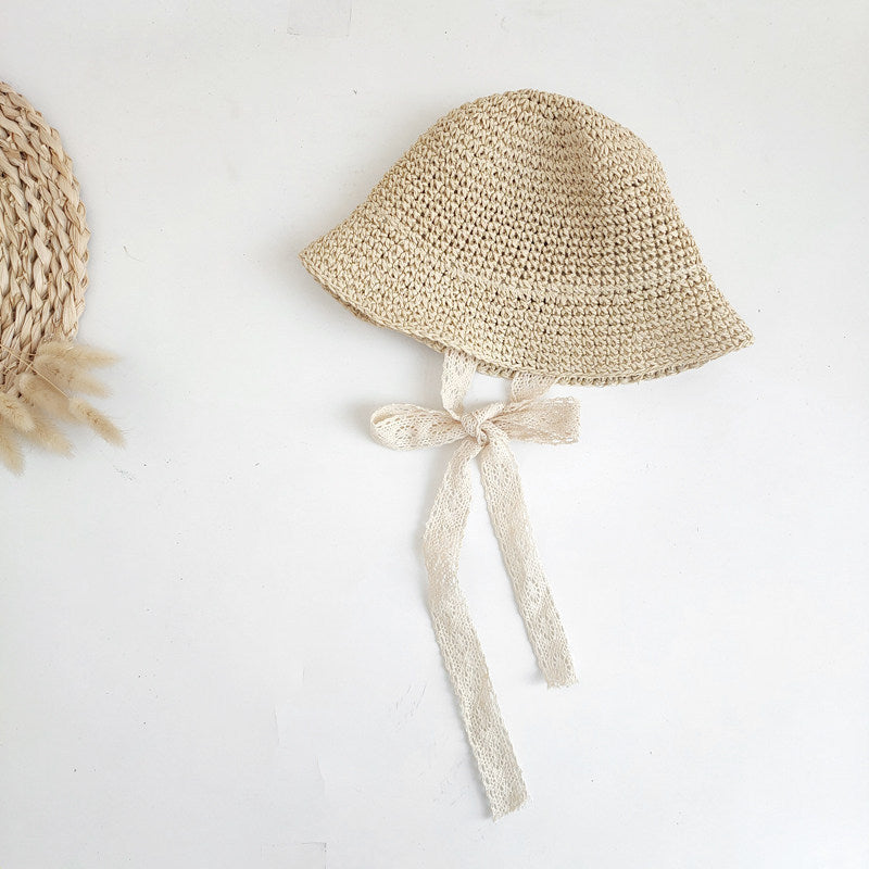 Influencer Baby Lace-Laced Straw Hat Korean-Style Kids Sun SpringSummer For Baby Girls And Toddlers