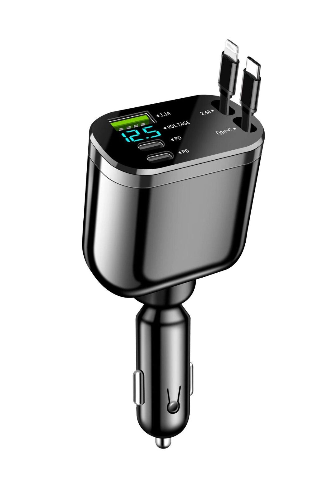 5 In 1 Fast Charging Car Charger With Retractable Cable 2 PD Car Charger