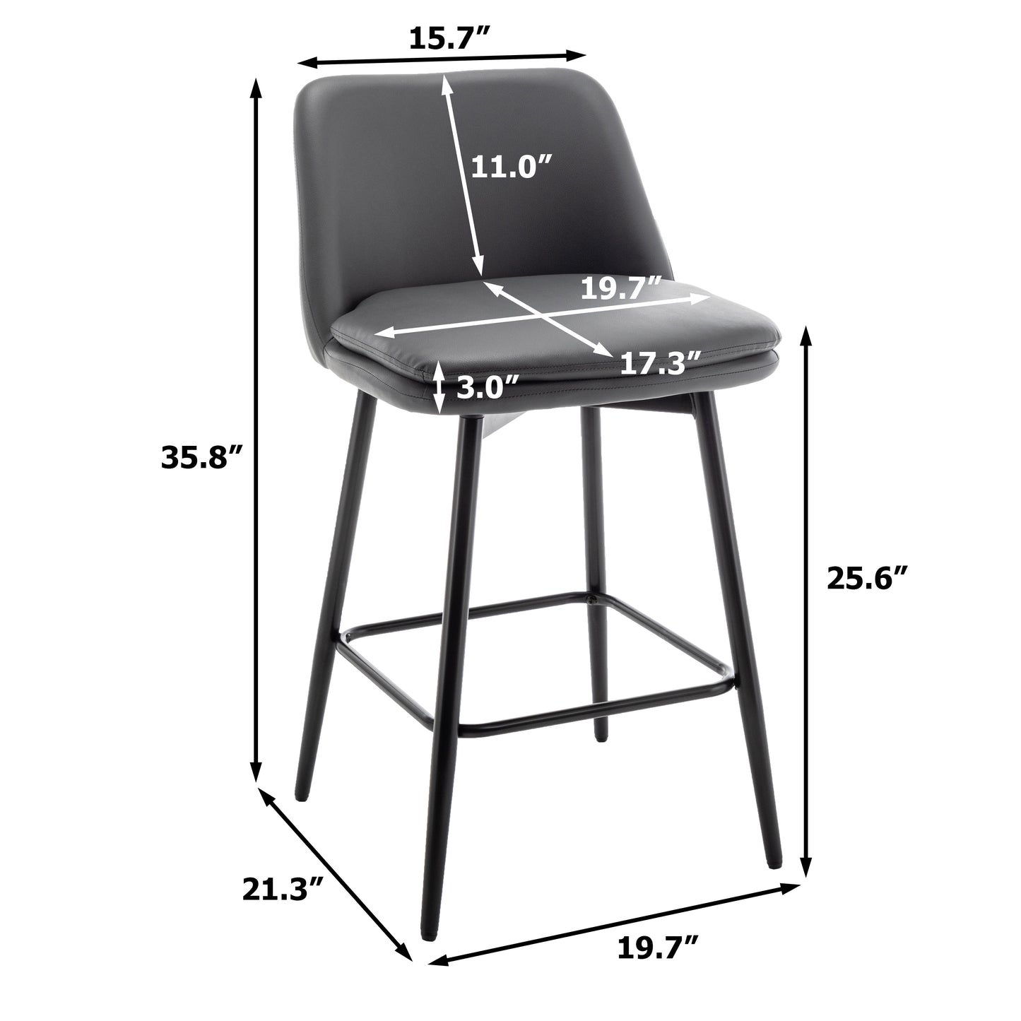Counter Height Swivel Bar Stools Set Of 2, 360 Swivel Upholstered Barstools With Back And Metal Legs, 25.6 Seat Height,Counter Stools For Kitchen Island And Pub,Faux Leather,Grey