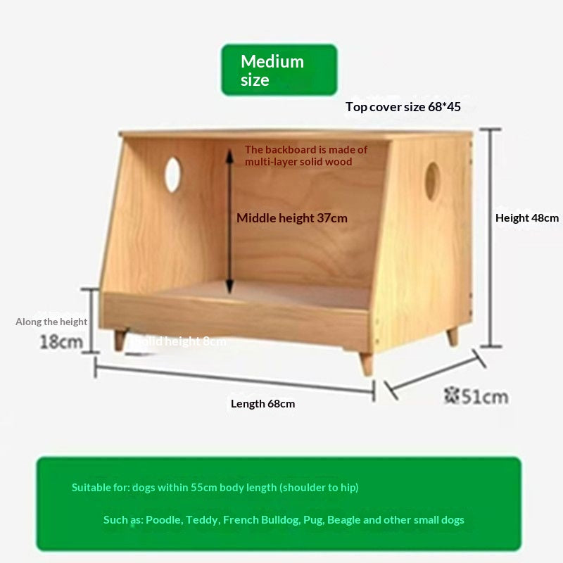 Solid Wood Nightstand Dog House Pet Cabinet Multi-Functional