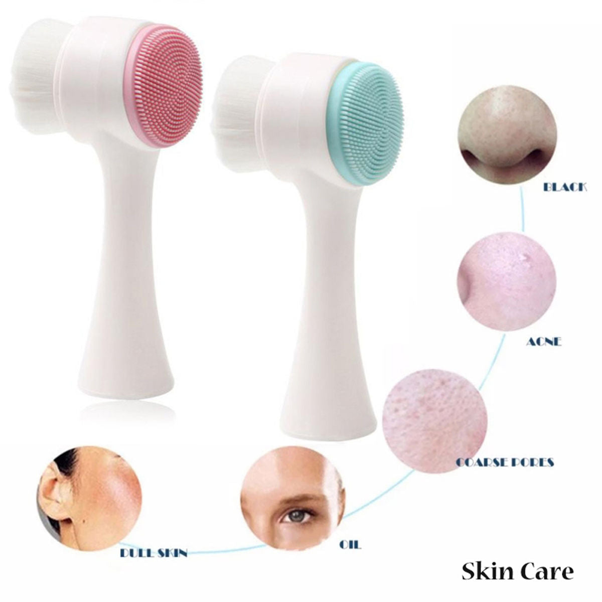 Double Sided Silicone Skin Care Tool Facial Cleanser Brush Face