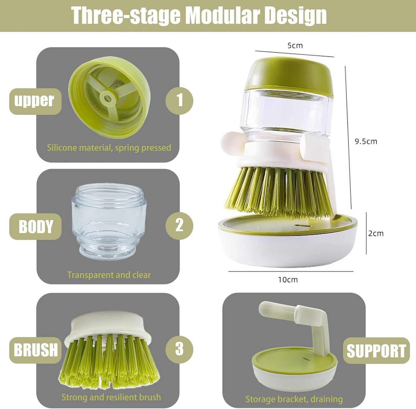 Soap Dispenser Dish Brush Palm Brush Scrub Brush Equipped With Storage Bracket And Drainage Base,Easy To Clean Kitchen Utensils And Sink,  For Cleaning Pan, Pot, Sink
