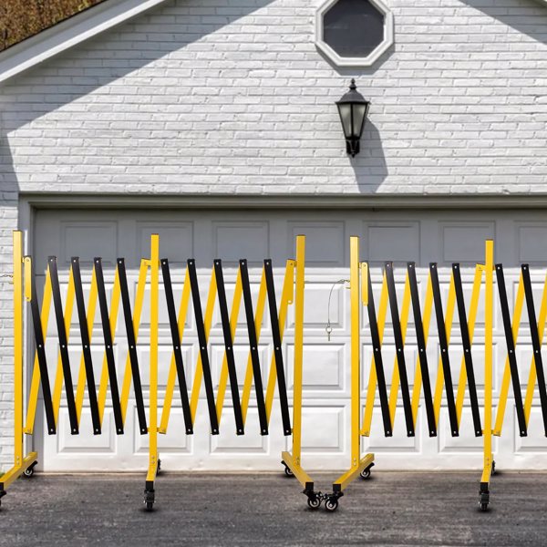 Metal Expandable Barricade, 17FT Traffic Barricade With Casters, Retractable Security Gate, Portable Driveway Gate Outdoor Barricade Fence For Construction Area, Traffic Control, Garage 17FT