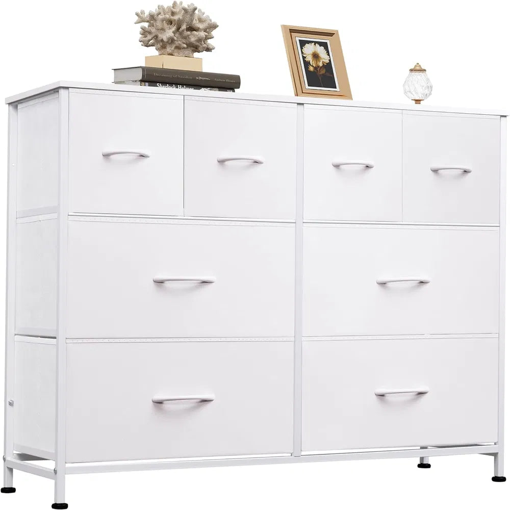 Dresser For Bedroom With 8 Drawers, Wide Fabric Dresser For Storage And Organization, Chest Of Drawers, Dressers For Living Room, Closet, Hallway, Dark Grey