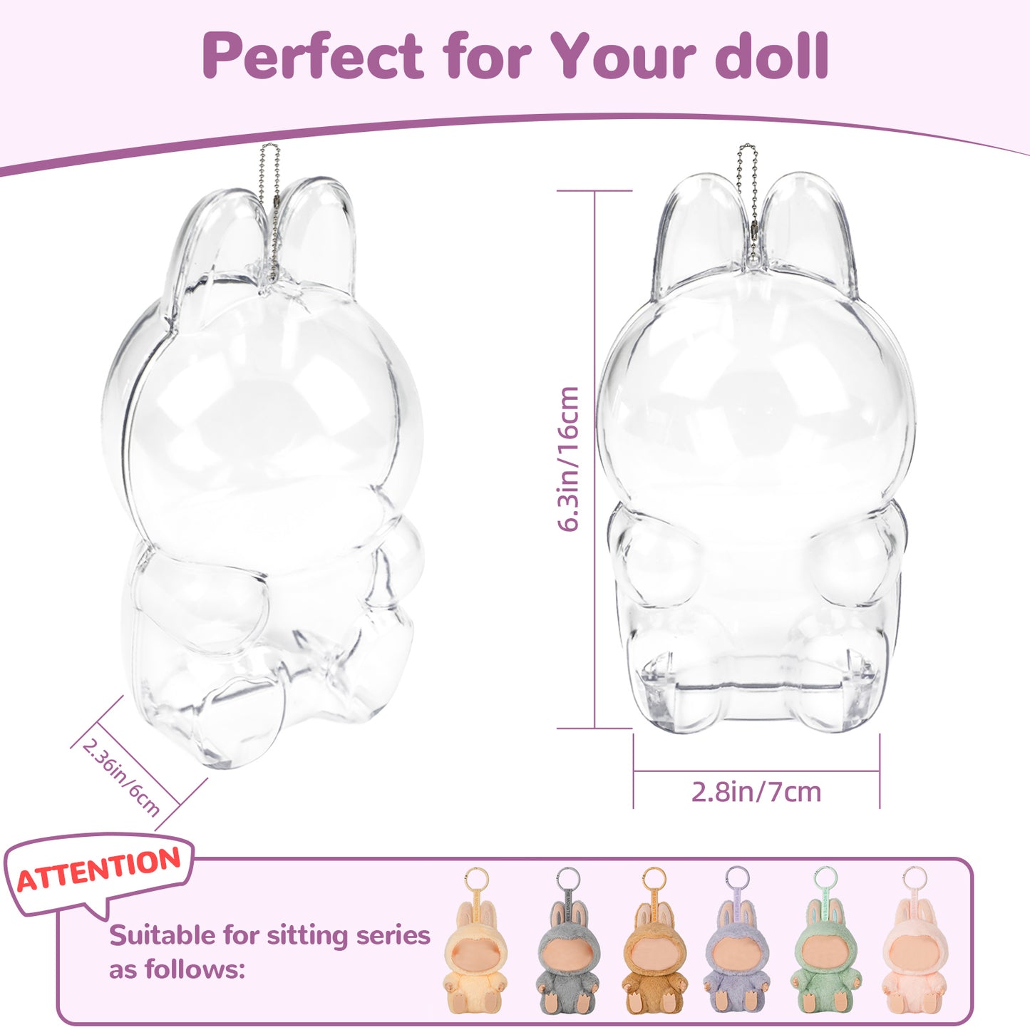 Tocirelo Protective Case Cover Compatible With LABUBU Have A Seat, Clear Plastic Display Case With Keychain, Portable Acrylic Dustproof Accessories Protector Holder For Collectors  Doll Not Included