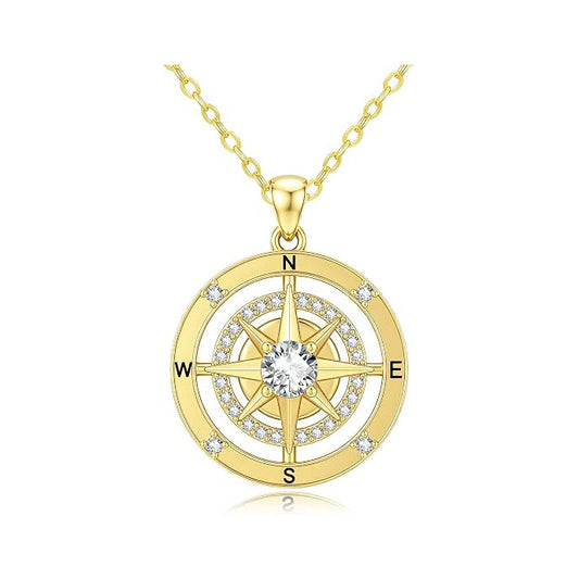 Compass Spin Necklaces For Women, 14K Gold Anniversary Birthday Gifts For Girlfriend Her, Inspirational Graduation Jewelry Gift With 1 Birthstone Go In The Direction Of Your Dreams