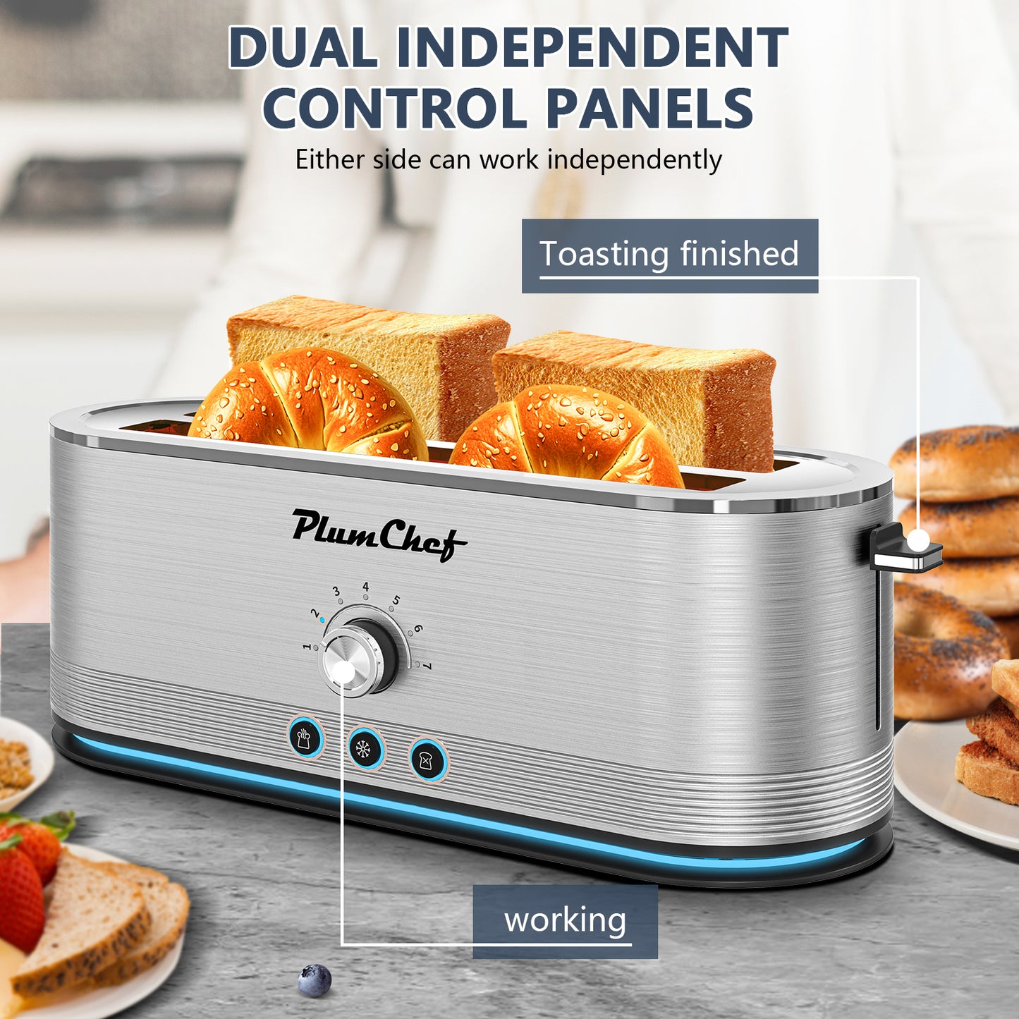 4-Slice Toaster, 7 Settings, Defrost, Reheat, Removable Crumb Tray, Full Body Stainless Steel Housing, Anti-Fingerprint, Anti-Jam, 1350W, Silver, Amazon Resale Prohibited