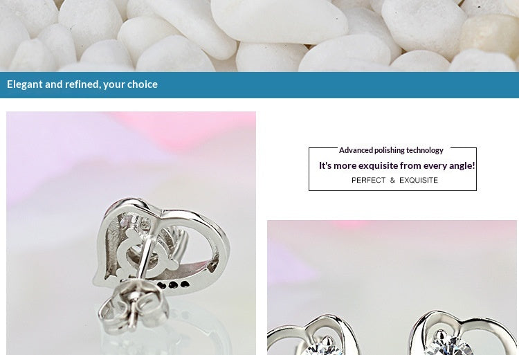 Heart-shaped Stud Earrings, Korean-style Fashionable Diamond-encrusted Womens Jewelry