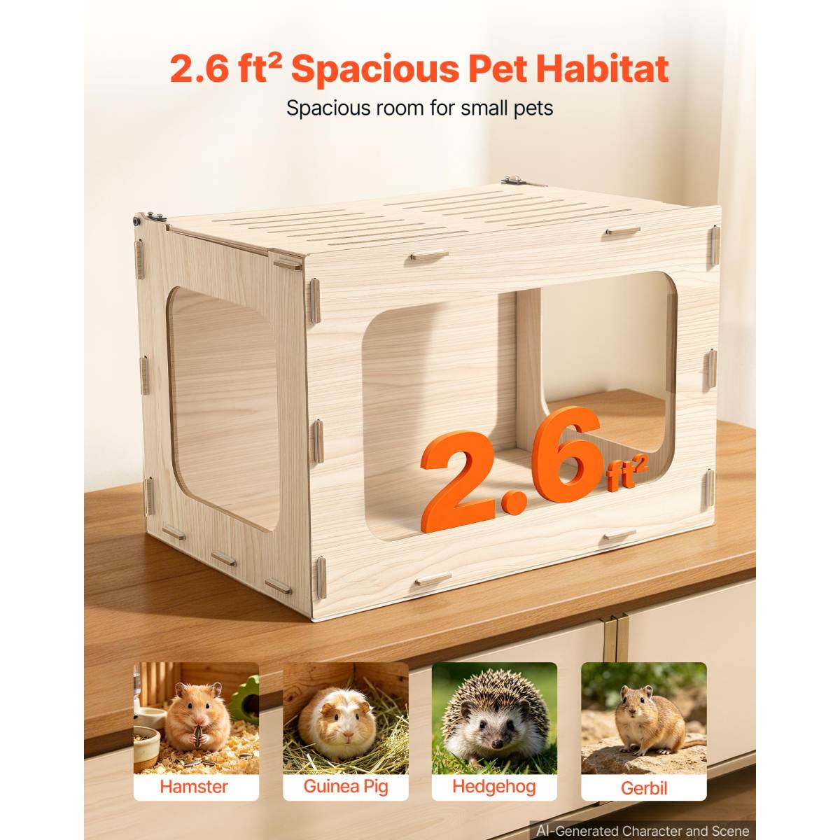 Wooden Hamster Cage 23.8"x15.9"x15.9" 270° Viewing Hamster Habitat, Chewproof Small Animal Cage With Openable Top, Large Pet House Wood Enclosure For Syrian/Dwarf Hamsters, Guinea Pigs, Gerbils
