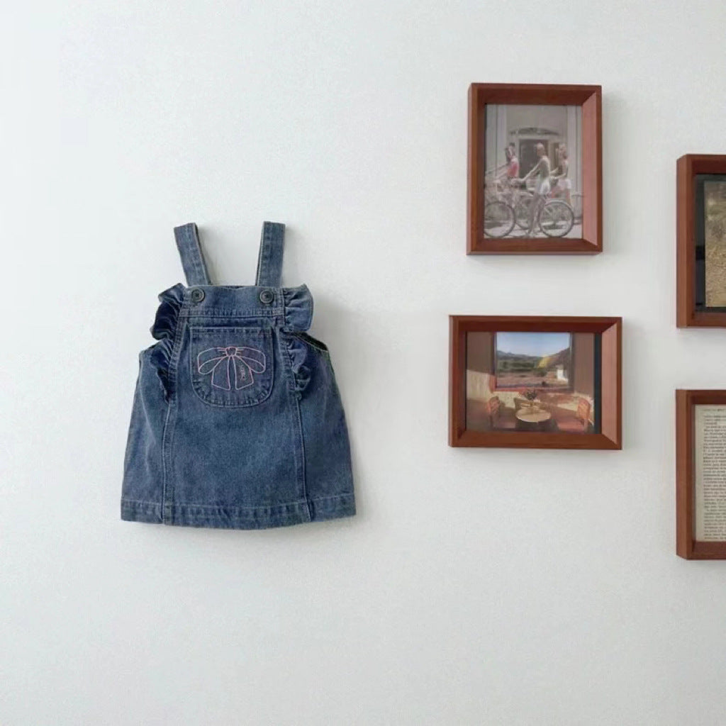Korean-style Instagram-inspired Denim Suspender Dress With A Bow