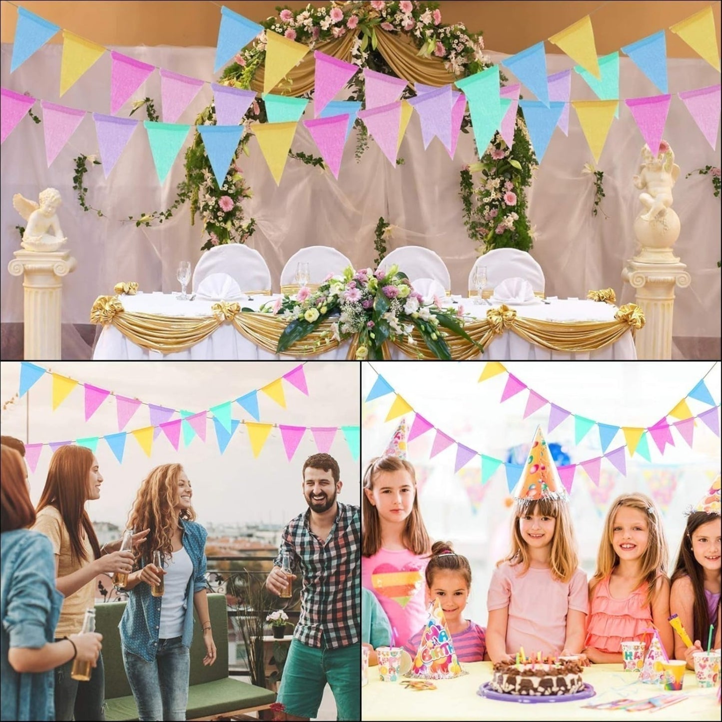 Triangular Pennant Set (60 Pieces) With 4.5m Of Ribbon For Festive Party Decorations And Room Decor—Party Accessories Set