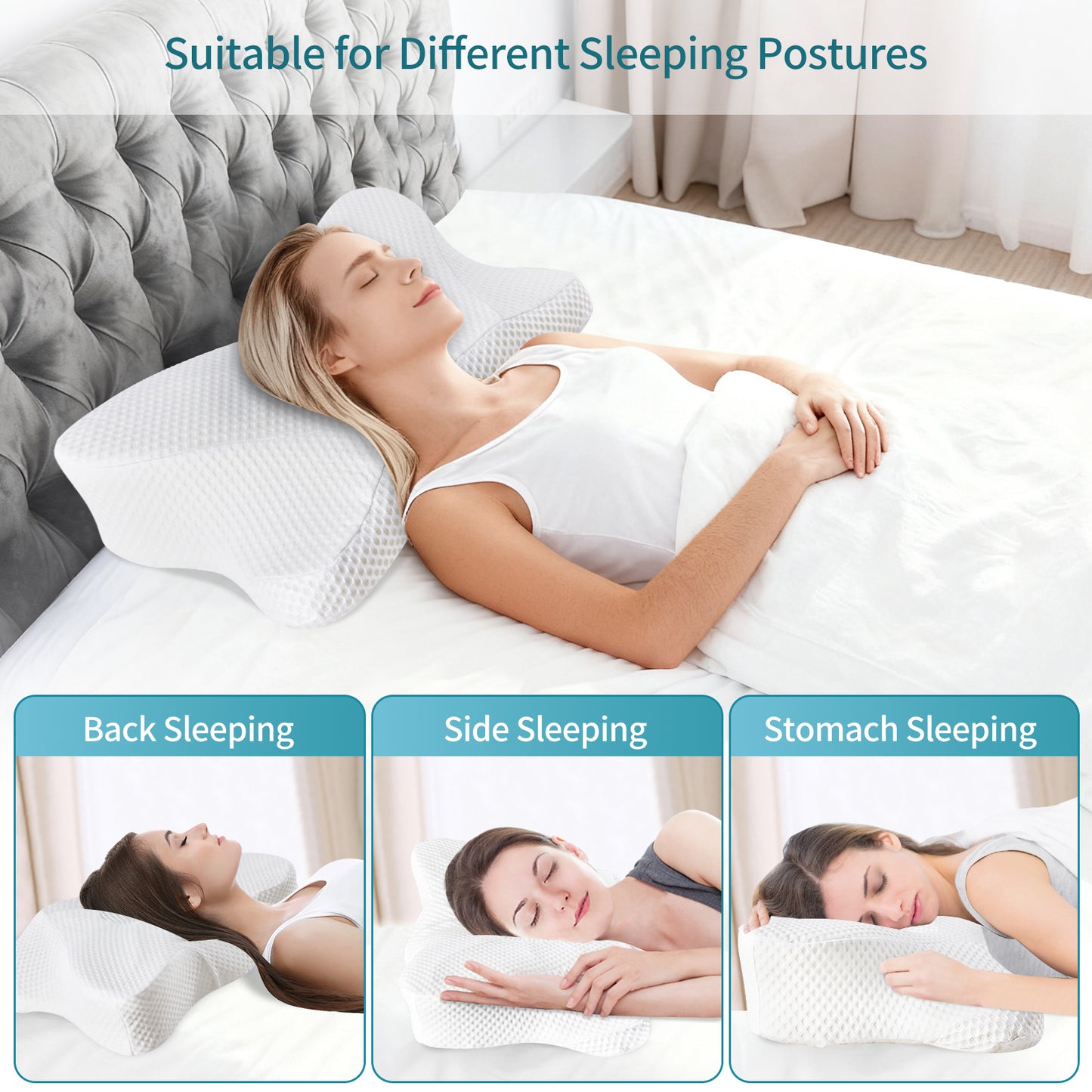 2 Pack Memory Foam Pillow, A Cooling Type Sleep Pillow Designed To Provide Neck Support When Lying On One's Side