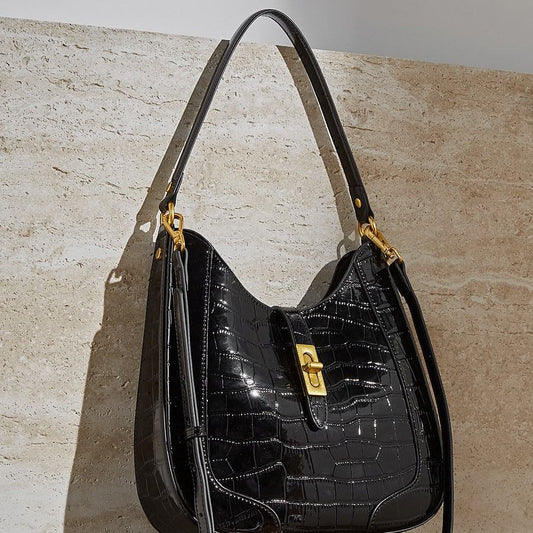 Arrival Large-Capacity Crocodile-Pattern Cow Patent Leather Under-Arm Womens Shoulder And Crossbody Bag