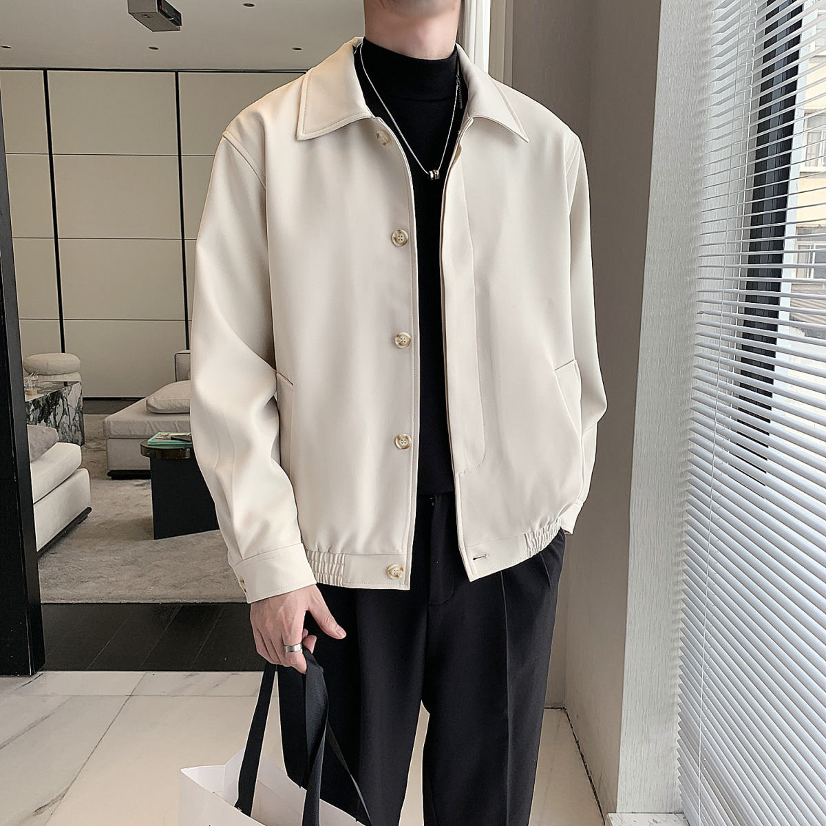 SpringAutumn Korean-style Mature Mens Clothing Loose-fitting Cropped Style