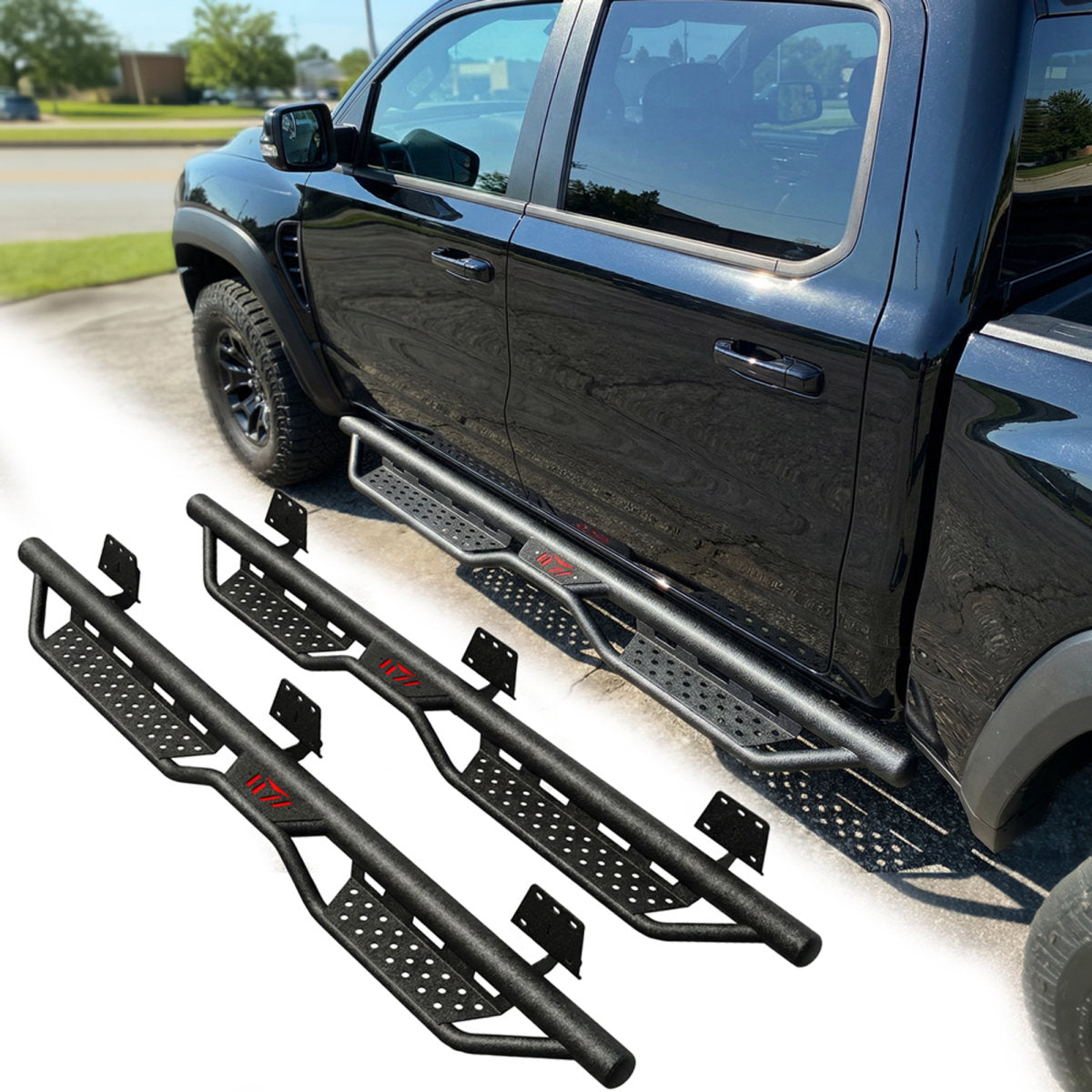 Running Boards Compatible with 2019-2026 Dodge Ram 1500 New Body Crew Cab, 6 inch Two-Stair Side Steps Nerf Bars (Excl 19-26 1500 Classic)