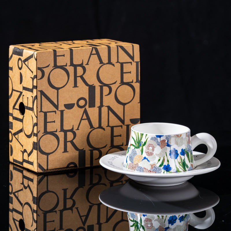 Affordable Luxury Original Iris Flower Ceramic Coffee Cup Gift Set