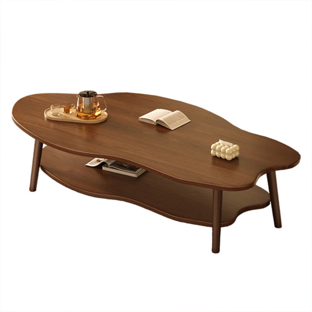 2 Layer Coffee Table Cloud Tea Table Modern Living Room Desk W Storage Shelf